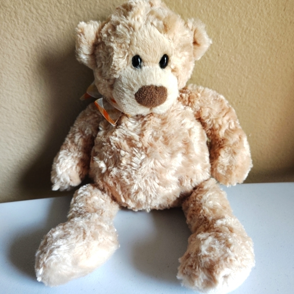 GUND 15015 Manni 13" Golden Teddy Bear Plush Toy Orange Check Bow Collectible